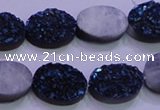 CAG8176 7.5 inches 13*18mm oval blue plated druzy agate beads