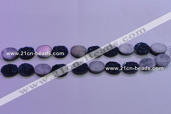 CAG8176 7.5 inches 13*18mm oval blue plated druzy agate beads