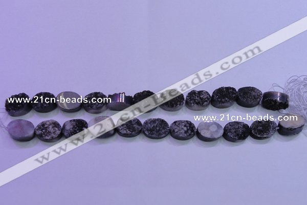 CAG8177 7.5 inches 13*18mm oval black plated druzy agate beads