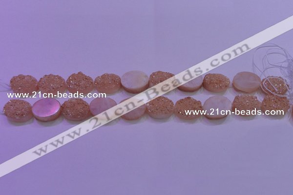 CAG8181 7.5 inches 15*20mm oval champagne plated druzy agate beads