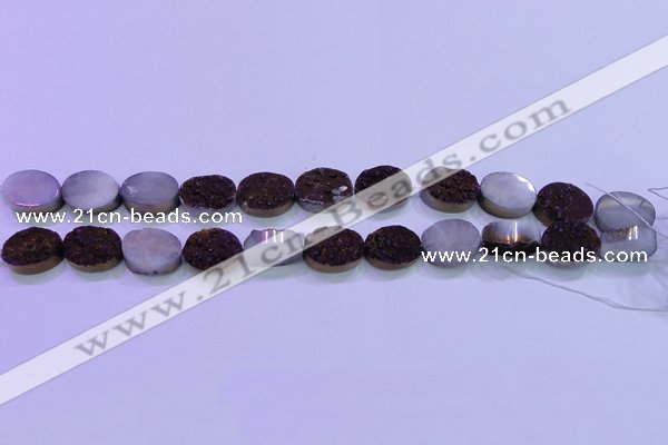 CAG8185 7.5 inches 15*20mm oval purple plated druzy agate beads