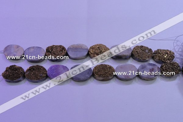 CAG8193 7.5 inches 18*25mm oval glod plated druzy agate beads