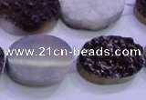 CAG8195 7.5 inches 18*25mm oval purple plated druzy agate beads