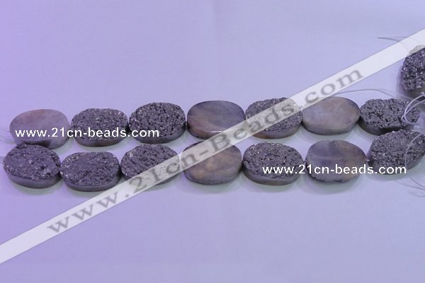 CAG8202 7.5 inches 20*30mm oval silver plated druzy agate beads