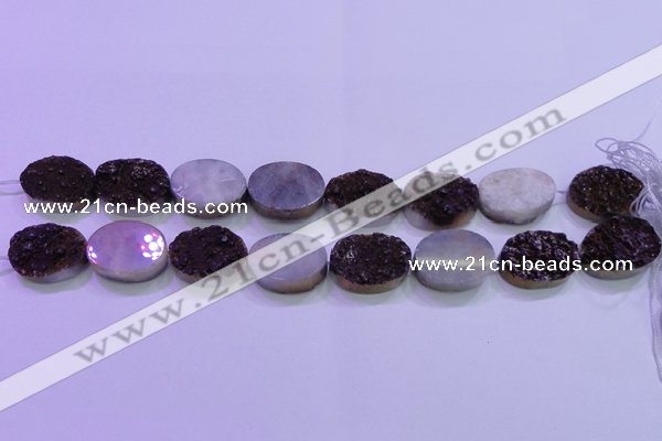 CAG8205 7.5 inches 20*30mm oval purple plated druzy agate beads