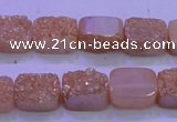 CAG8211 Top drilled 10*14mm rectangle champagne plated druzy agate beads