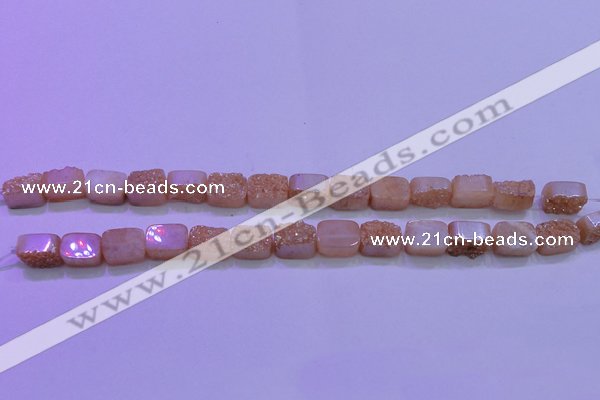 CAG8211 Top drilled 10*14mm rectangle champagne plated druzy agate beads