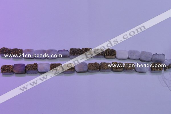 CAG8213 Top drilled 10*14mm rectangle glod plated druzy agate beads