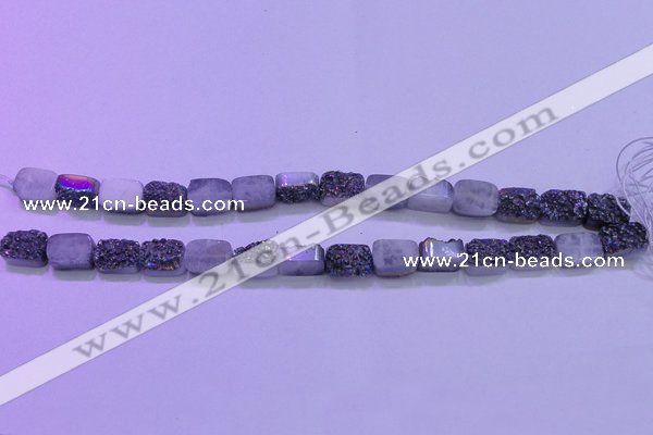 CAG8214 Top drilled 10*14mm rectangle rainbow plated druzy agate beads