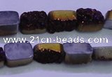 CAG8215 Top drilled 10*14mm rectangle purple plated druzy agate beads