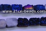 CAG8216 Top drilled 10*14mm rectangle blue plated druzy agate beads