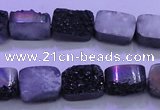 CAG8217 Top drilled 10*14mm rectangle black plated druzy agate beads