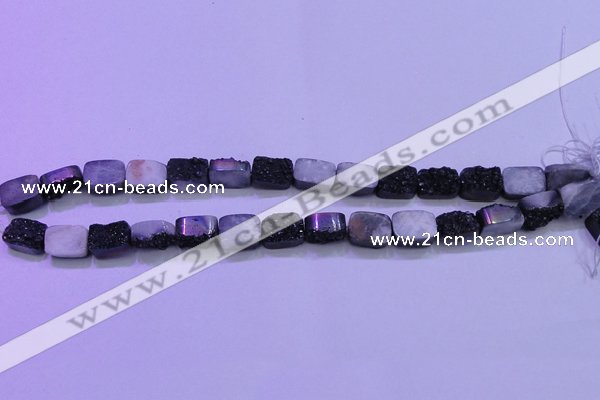 CAG8217 Top drilled 10*14mm rectangle black plated druzy agate beads