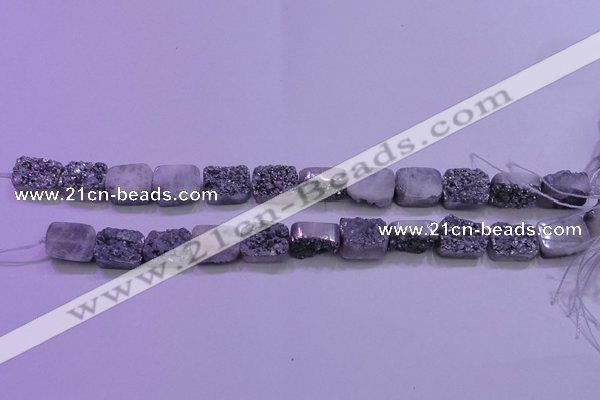 CAG8222 Top drilled 12*16mm rectangle silver plated druzy agate beads