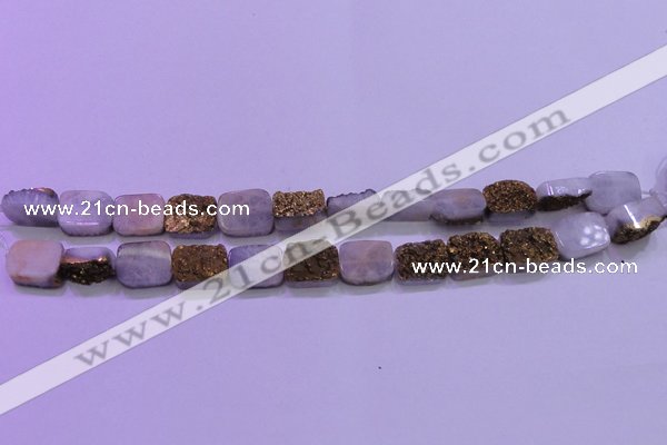 CAG8223 Top drilled 12*16mm rectangle glod plated druzy agate beads