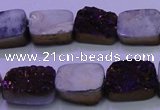 CAG8225 Top drilled 12*16mm rectangle purple plated druzy agate beads