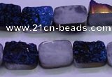 CAG8226 Top drilled 12*16mm rectangle blue plated druzy agate beads