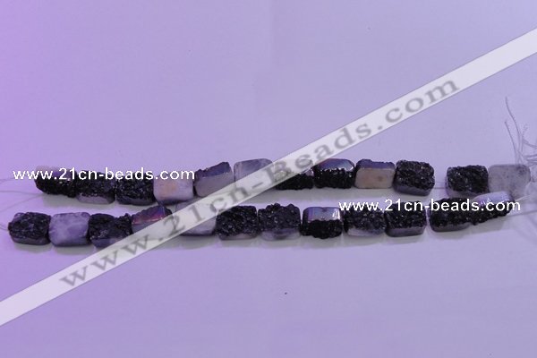 CAG8227 Top drilled 12*16mm rectangle black plated druzy agate beads