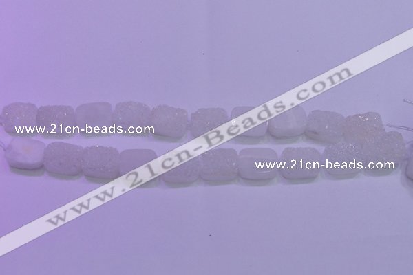 CAG8230 Top drilled 13*18mm rectangle white plated druzy agate beads