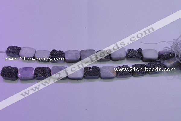 CAG8234 Top drilled 13*18mm rectangle rainbow plated druzy agate beads