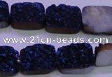 CAG8236 Top drilled 13*18mm rectangle blue plated druzy agate beads