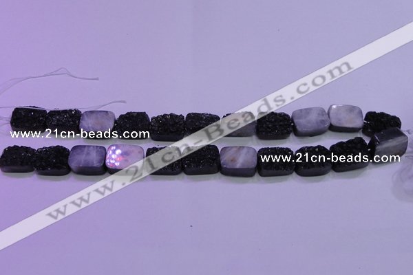 CAG8237 Top drilled 13*18mm rectangle black plated druzy agate beads