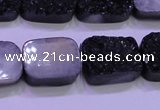 CAG8247 Top drilled 15*20mm rectangle black plated druzy agate beads