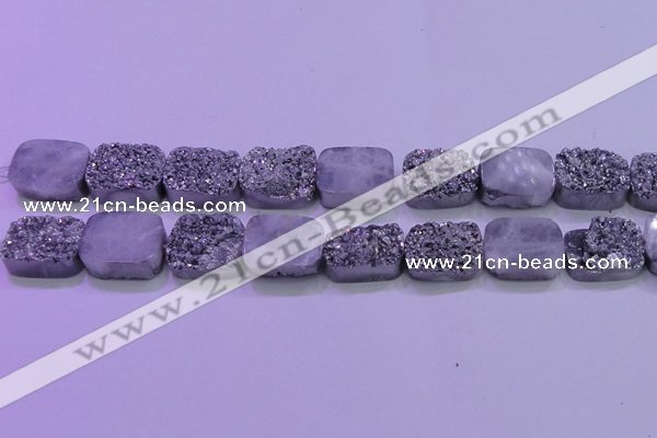 CAG8252 Top drilled 18*25mm rectangle silver plated druzy agate beads