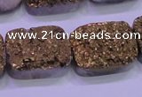 CAG8253 Top drilled 18*25mm rectangle glod plated druzy agate beads