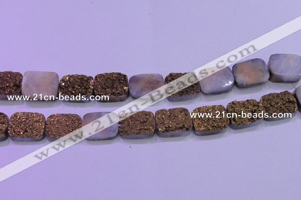 CAG8253 Top drilled 18*25mm rectangle glod plated druzy agate beads