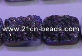 CAG8254 Top drilled 18*25mm rectangle rainbow plated druzy agate beads