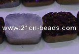 CAG8255 Top drilled 18*25mm rectangle purple plated druzy agate beads