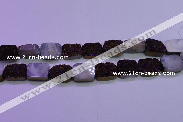 CAG8255 Top drilled 18*25mm rectangle purple plated druzy agate beads