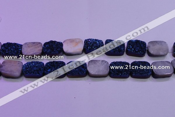 CAG8256 Top drilled 18*25mm rectangle blue plated druzy agate beads