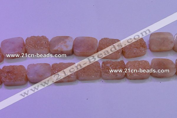 CAG8261 Top drilled 20*30mm rectangle champagne plated druzy agate beads