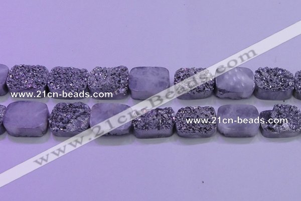 CAG8262 Top drilled 20*30mm rectangle silver plated druzy agate beads