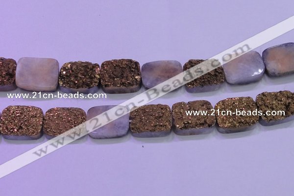 CAG8263 Top drilled 20*30mm rectangle glod plated druzy agate beads