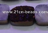 CAG8265 Top drilled 20*30mm rectangle purple plated druzy agate beads