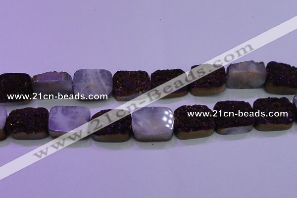 CAG8265 Top drilled 20*30mm rectangle purple plated druzy agate beads
