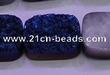 CAG8266 Top drilled 20*30mm rectangle blue plated druzy agate beads