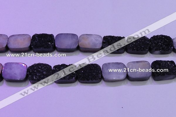 CAG8267 Top drilled 20*30mm rectangle black plated druzy agate beads