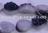 CAG8276 7.5 inches 10*14mm teardrop blue plated druzy agate beads