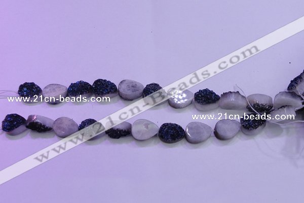 CAG8276 7.5 inches 10*14mm teardrop blue plated druzy agate beads