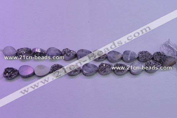 CAG8282 7.5 inches 12*16mm teardrop silver plated druzy agate beads