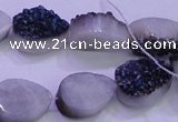 CAG8286 7.5 inches 12*16mm teardrop blue plated druzy agate beads