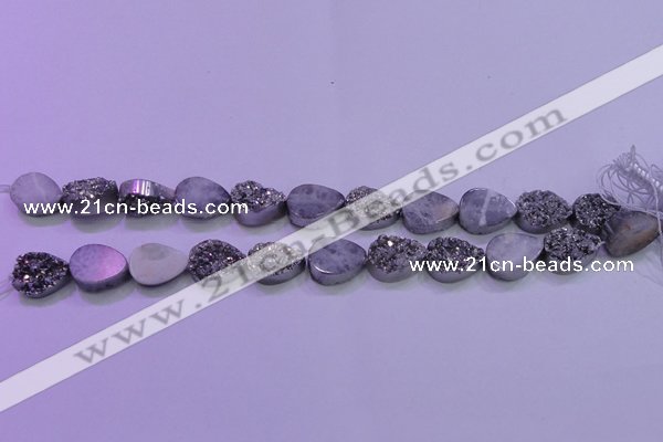 CAG8292 7.5 inches 13*18mm teardrop silver plated druzy agate beads