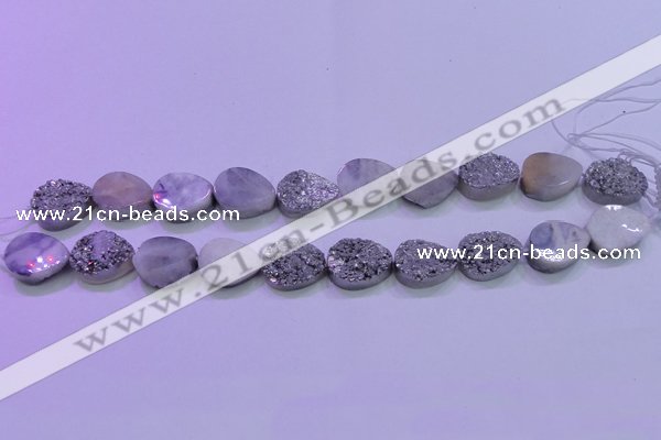 CAG8302 7.5 inches 15*20mm teardrop silver plated druzy agate beads