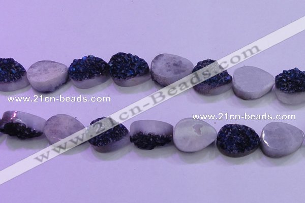 CAG8326 7.5 inches 20*30mm teardrop blue plated druzy agate beads