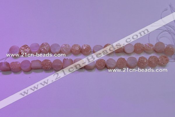 CAG8331 7.5 inches 10mm coin champagne plated druzy agate beads