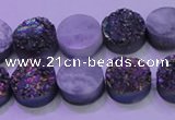 CAG8344 7.5 inches 12mm coin rainbow plated druzy agate beads